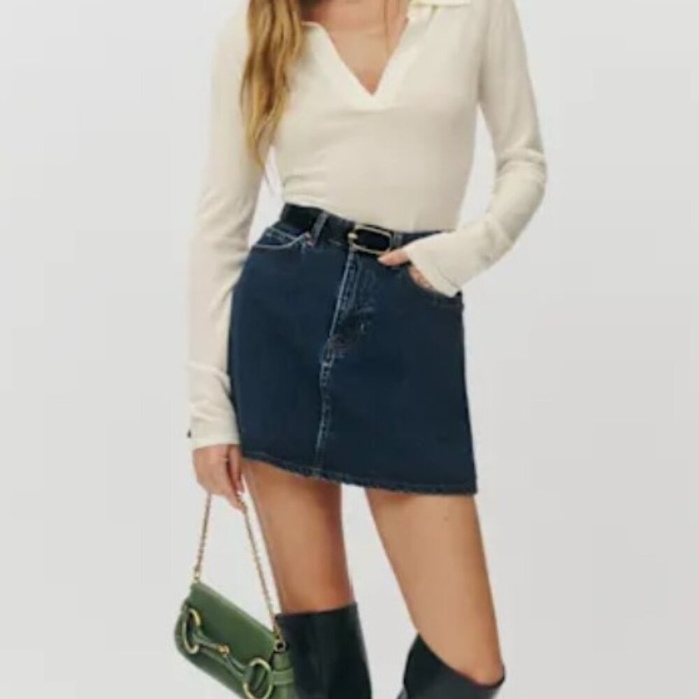 Reformation Dark Indigo High-Rise Jeans Skirt